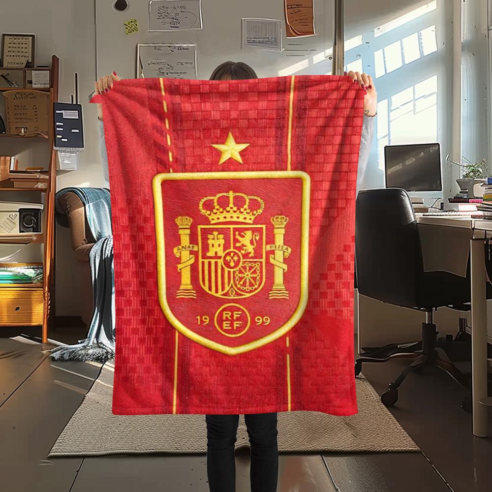 1PC Spain national FC Print Flannel Blanket, High quality Comfortable for All Seasons, Home Decor, Warmth and Comfort, Perfect for Christmas Gifts