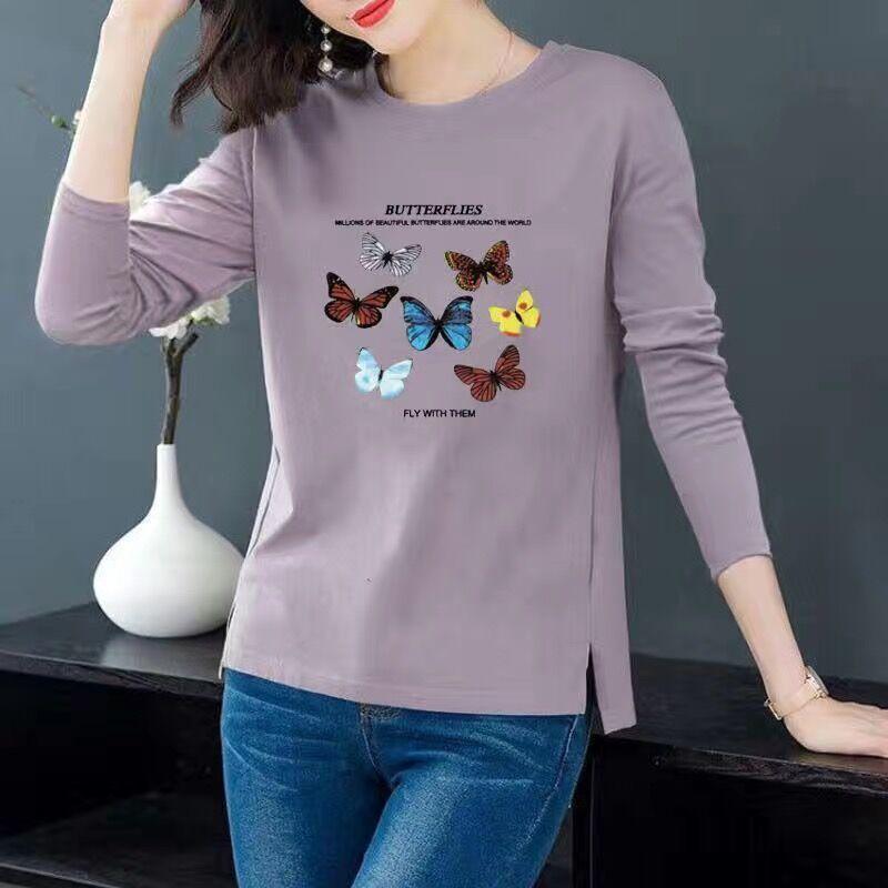 Frühling Herbst Langarm Rundhals T Shirts Pullover Niedlichen Brief Gedruckt Casual Tops Damen Bluse