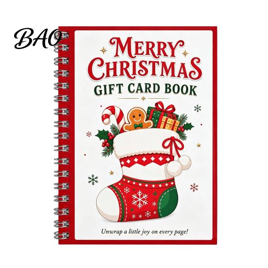 Spiral Bound Scrapbook for Cards Christmas Gift Card Book, 7" x 5" Merry Unique DIY Holiday Solution Booklet, Greeting Album, Personalized Xmas Party