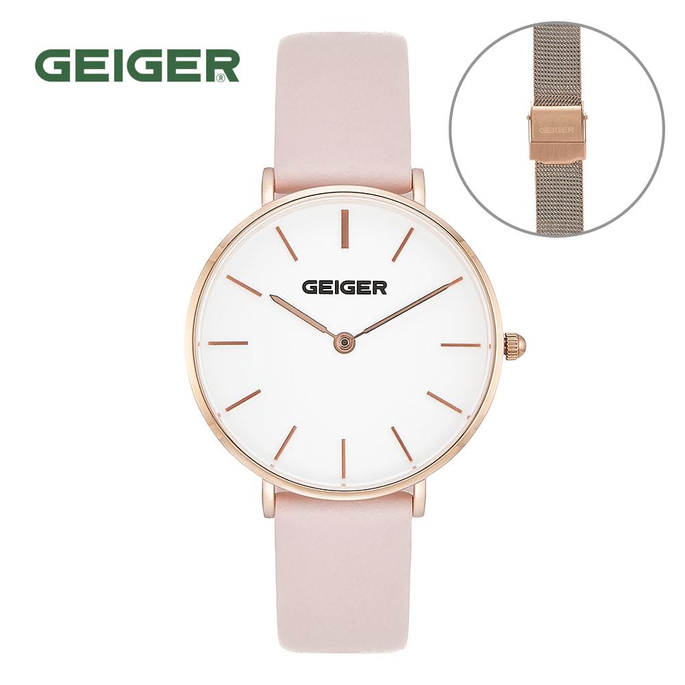 

Geiger GE8033RGPK Женские кожаные часы 32 мм (с дополнительной сетчатой лентой)