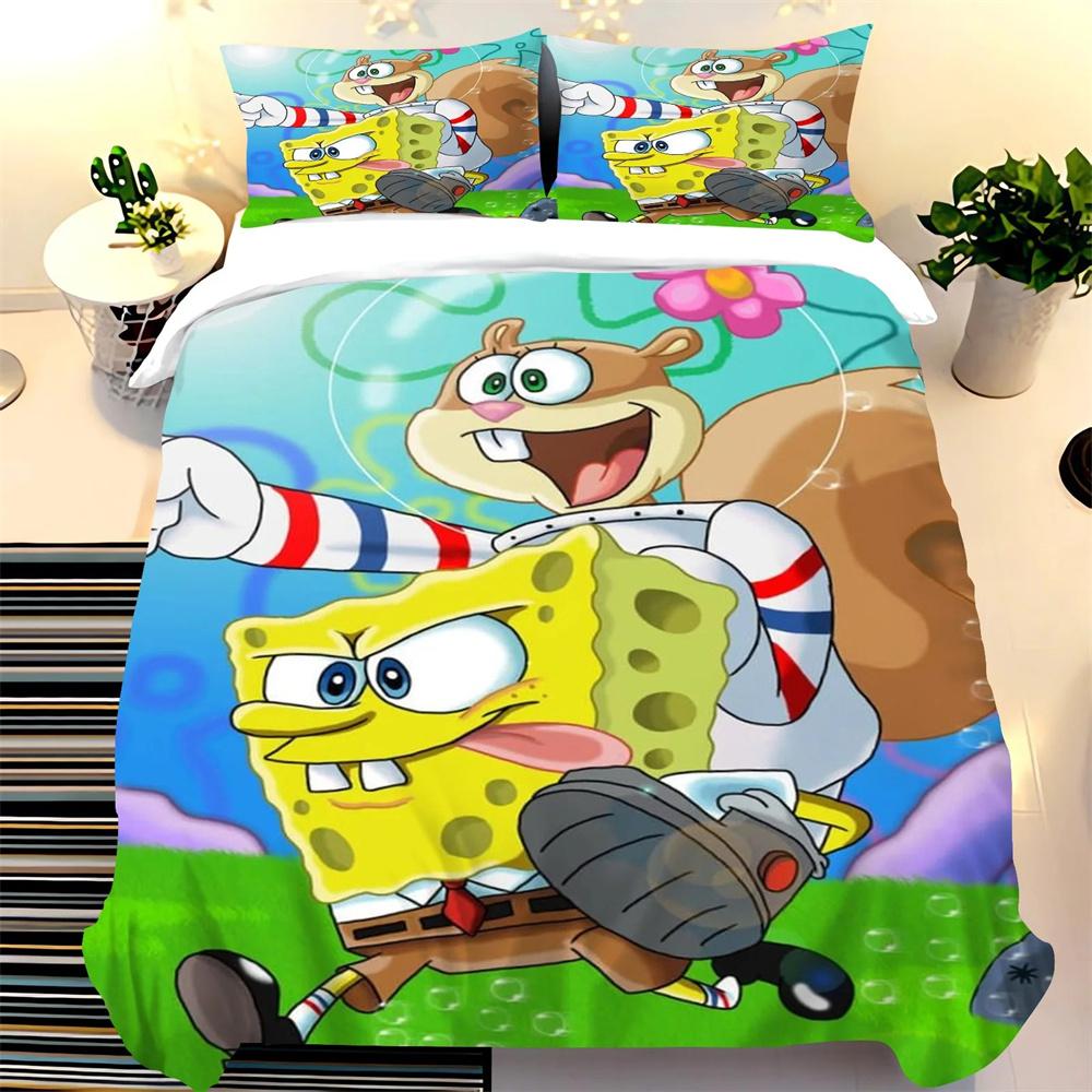 SpongeBob SquarePants Duvet Cover Set, Boy and Girl Duvet Cover Pillowcase, Cute Set, King Size Bedding Set 2/3 Piece Set