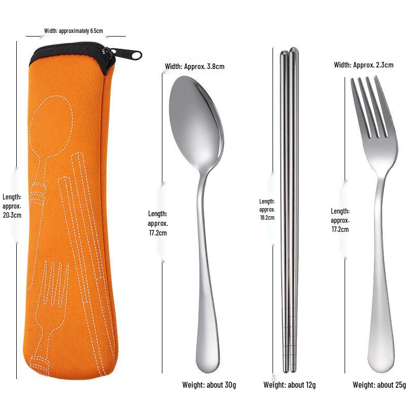 Stainless Steel Portable Cutlery Set with Cloth Bag - Includes Knife, Fork, Spoon & Chopsticks for Outdoor Travel