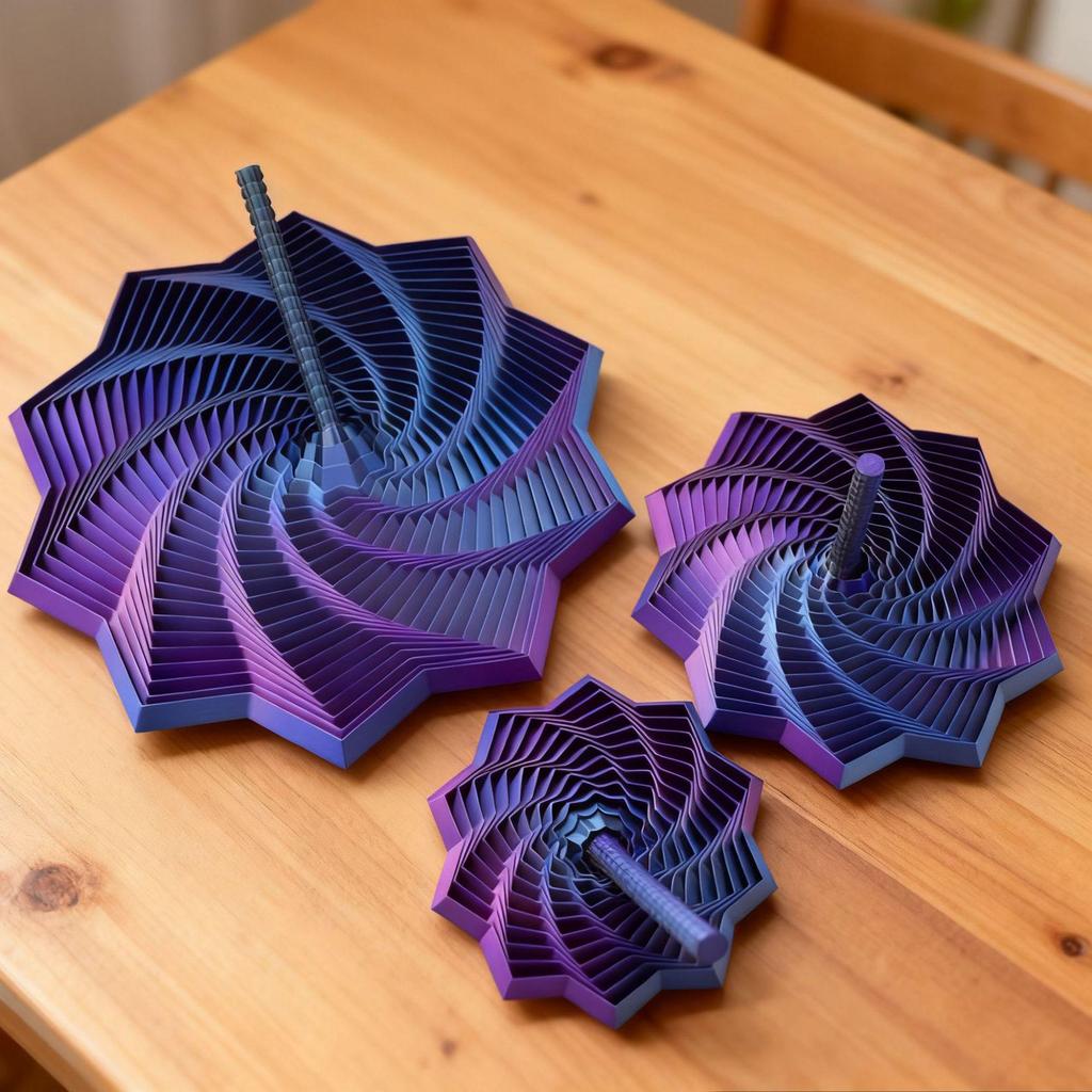 Octagonal 3D-Printed Radish Tower Spiral Sensory Star with Handle - Desktop Ornament Toy