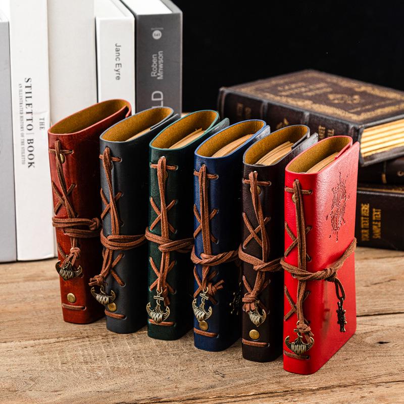 Retro A7 Cowhide Leather Loose-Leaf Planner with Creative Binding and Strap