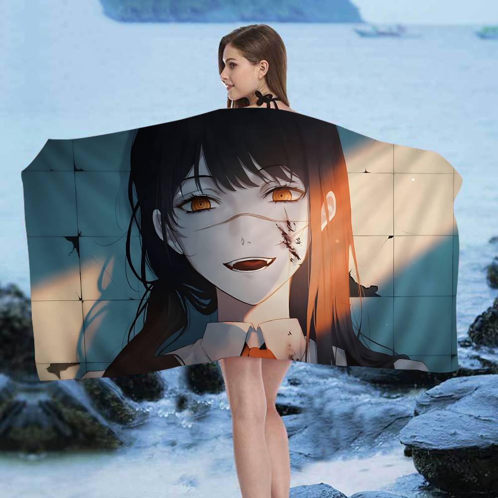 Asa Mitaka Chainsaw Man Anime Microfiber Blanket Quick Drying Beach Towels Oversized Printing Super Absorbent Pool Towel Blanket