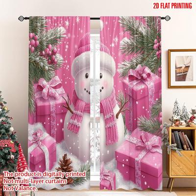 2pcs 2D Flat Printing Merry Christmas Popular Curtains Cute Snowman Pink Christmas Gifts (2) Polyester Without Electricity Party