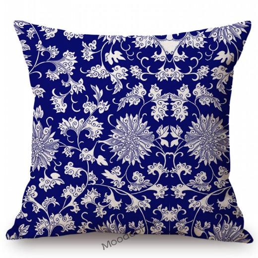 Traditional Delft Navy Blue Toile Floral Pattern Elegant Royal Luxury Home Decoration Cotton Linen Sofa Pillowcase Cushion Cover