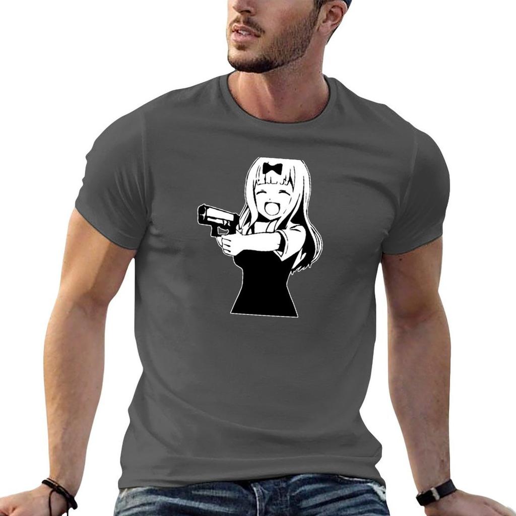 Chika fujiwara holds a gun anime girl with a gun TShirt man t shirts high quality luxury brand printed t shirts for man TShirt