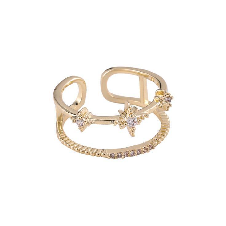 Korean Double Layer Zircon Star Tassel Ring - Simple, Elegant Open Design for Women