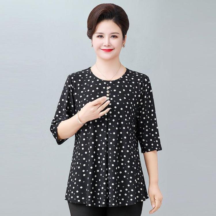Summer Women Loose Short Sleeve Print Blouse Round Neck Plus Size Tshirt