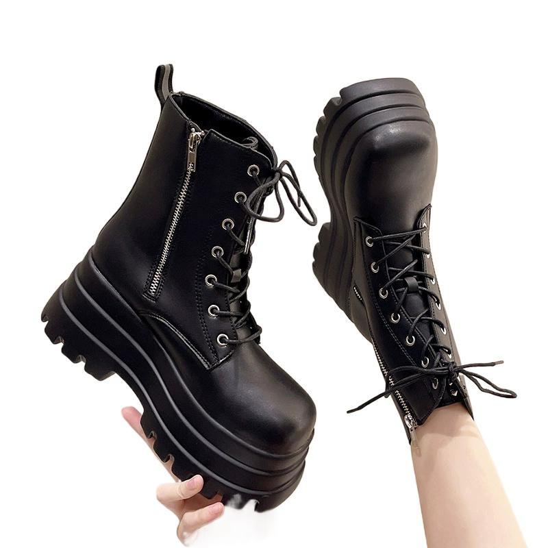 Spring and Autumn Women's Boots with Zip Ties Thick Soled Round Toe Short Boots Fashionable Ankle Boots Women's Shoes plus size