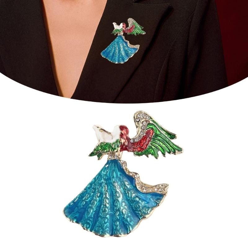 Unique Angel Brooch Pin with Sparkling Rhinestones Unique Angel Brooch Alloy Texture for Multifuntional Outfit Styling