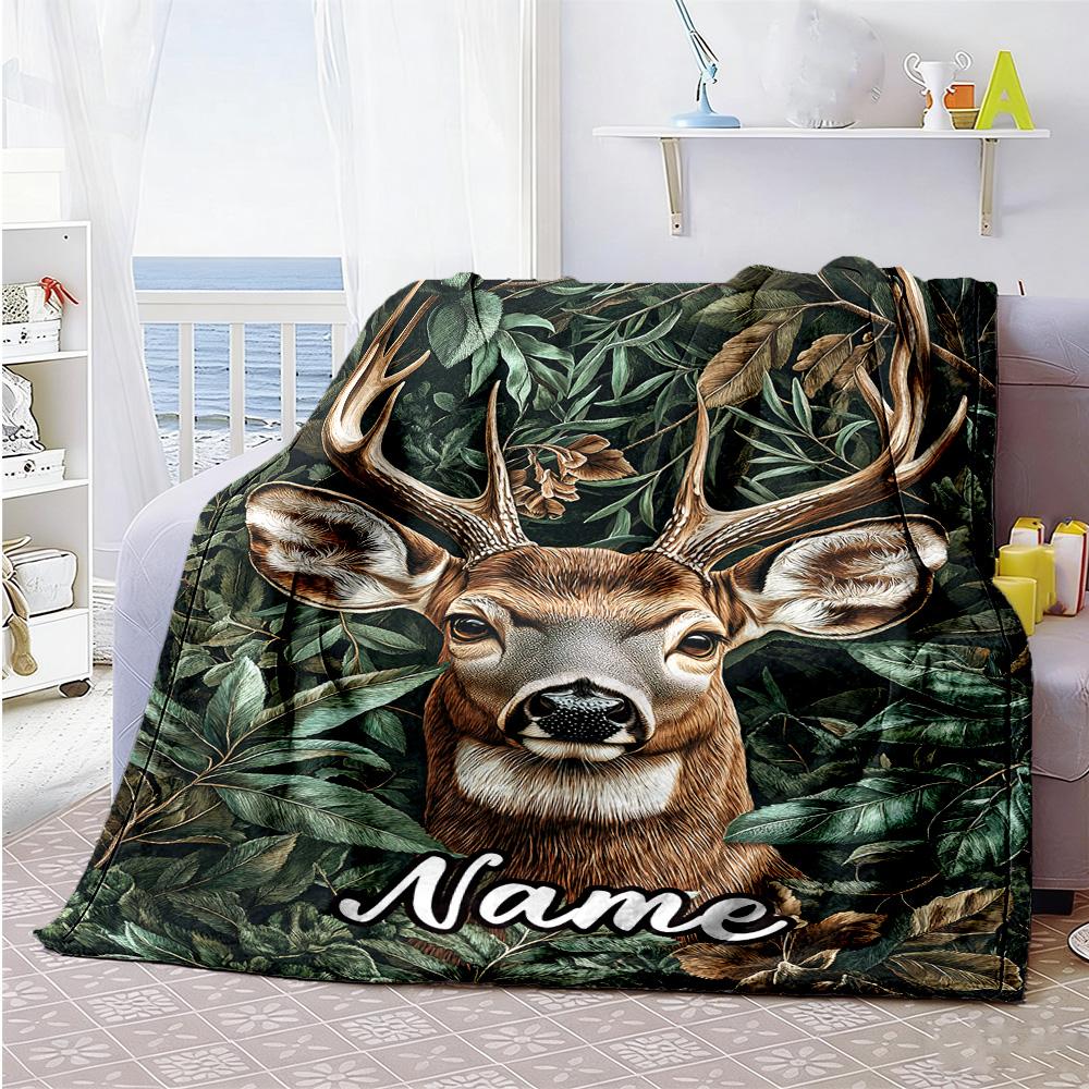 Deer Jungle Personalized Text Blanket Gift Customizable Blanket Soft & Cozy Perfect for Office Nap Chair Picnics Ideal for All Seasons