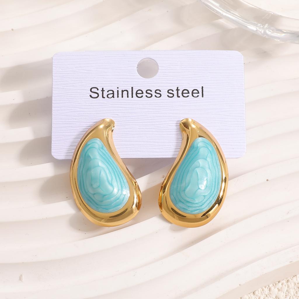 New Versatile Temperament Stainless Steel Drop Glaze Enamel Stud Earrings Personalized Niche Light Luxury Sweet Earrings Women