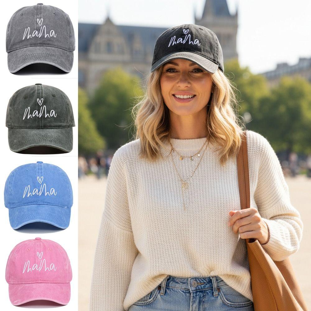 Vintage Mama Heart Embroidery Caps Adjustable Baseball Cap Fashion Outdoor Sunscreen Hats  Gifts