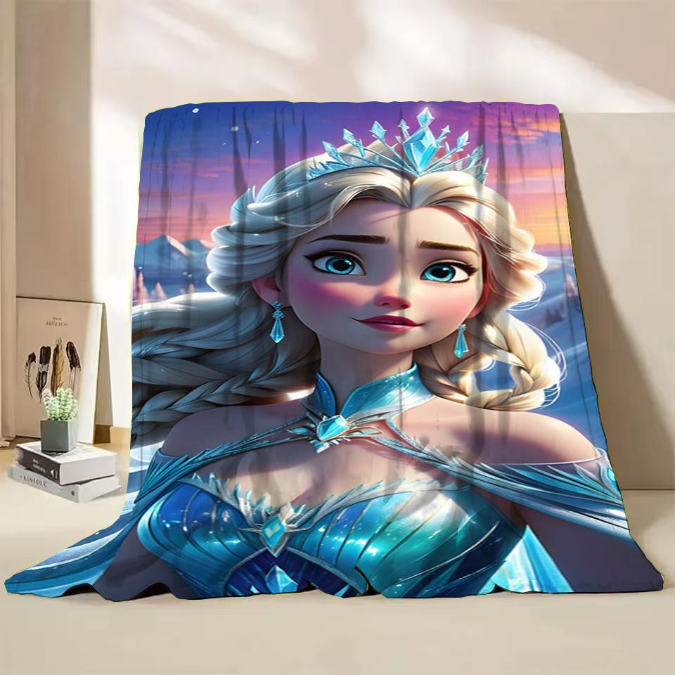 Disney Frozen Elsa Princess Childrens Adult Soft Flannel Blanket Fluffy Baby Plush for Bedroom Travel Office Cover Warm Blankets