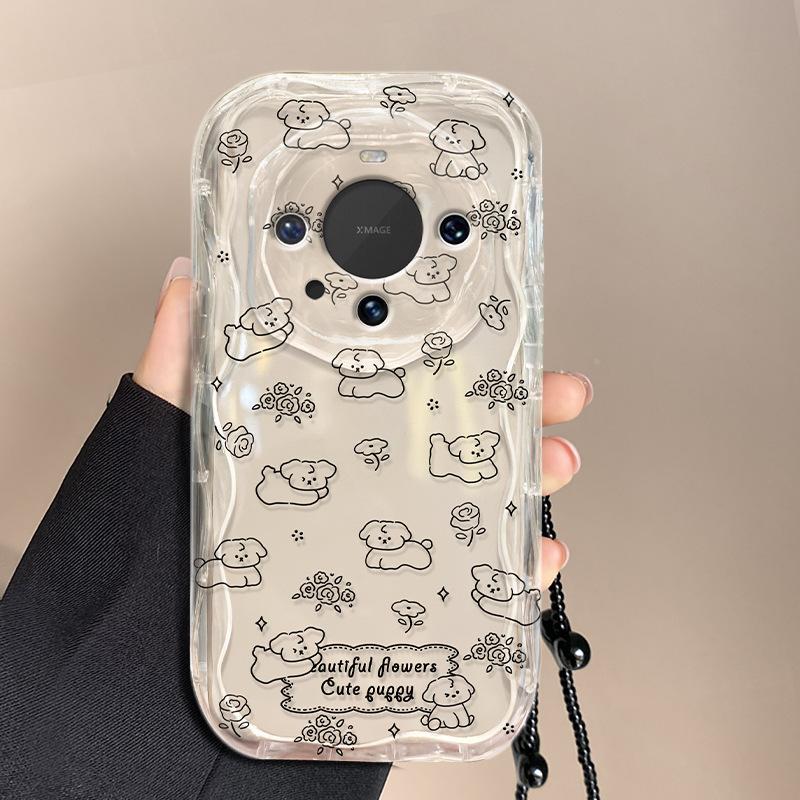 Flower Dog Chain Suitable for Huawei Mate60pro Mobile Phone Case Vivo Transparent Oppo Silicone Xiaomi 14/13
