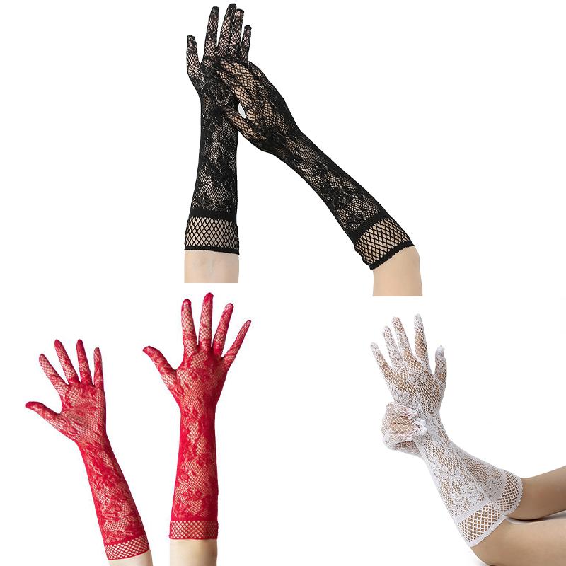 3pcs Female Anti UV Elasticity Lace Mesh Gloves Elegant Women Ultra Thin Long Summer Driving Cycling Sexy Red Sunscreen Gloves
