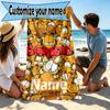 Custom Name Personalized Garfield Print Beach Towel, for Trip Camping Beach Party Home Decor, Birthday Gift for Family & Friends