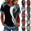 Women Denim Collar Patchwork Stitching Sweatshirt Casual  Printed Pullover Short Sleeve Shirts