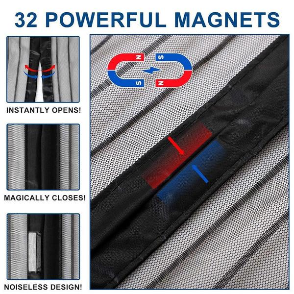 Heavy Duty Magnetic Screen Door Mesh Curtain Mosquito Net Bug Hands Free Partition Mute Striped Door Curtain Bedroom Ventilation