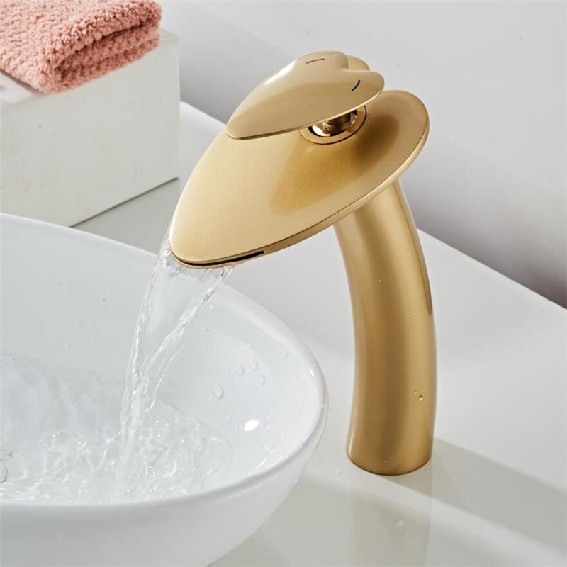 Basin Faucet Nickel Waterfall Faucet Brass Brushed Gold Bathroom Faucet Bathroom Basin Faucet Mixer Tap Hot and Cold Sink Faucet