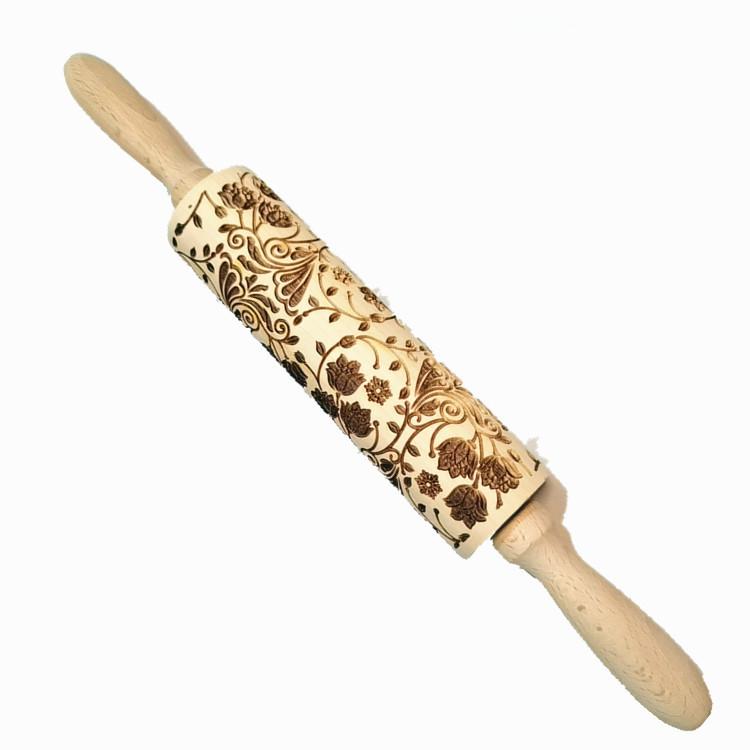 New Style Embossing Rolling Pin Baking Cookies Noodle Biscuit Fondant Cake Dough Engraved Roller Wood Gifts 15 Colors