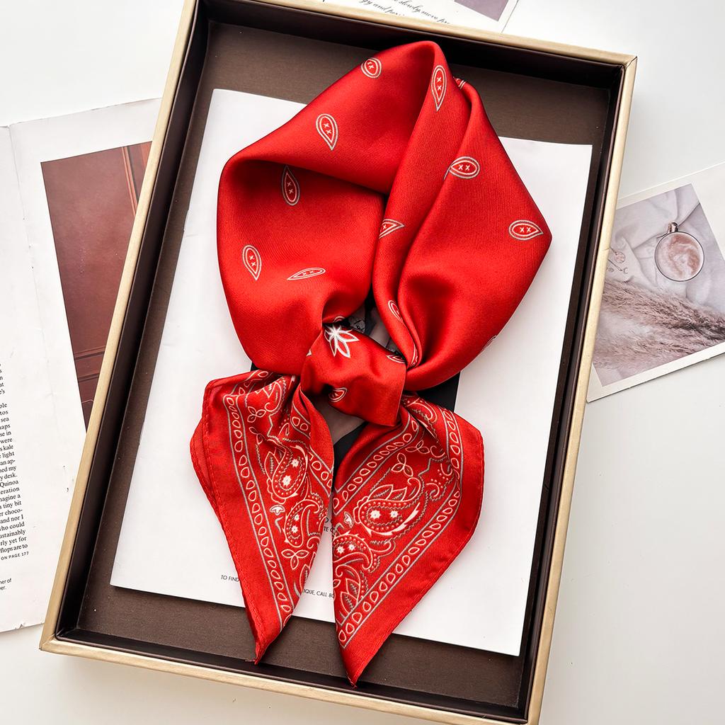 Fashion Print Women Square Scarf Silk Feeling Neckerchief Bandana Lady Spring Shawl Scarves Wrap Head Kerchief Hair Band Ties