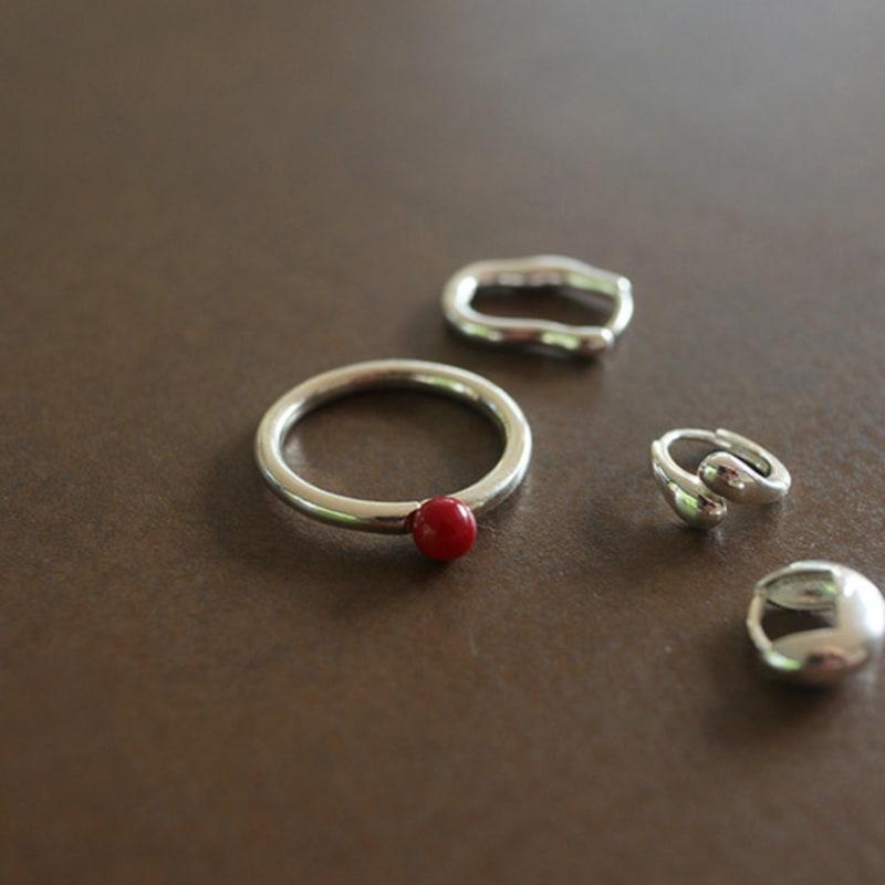 modernlike silver 925 round red ball ring