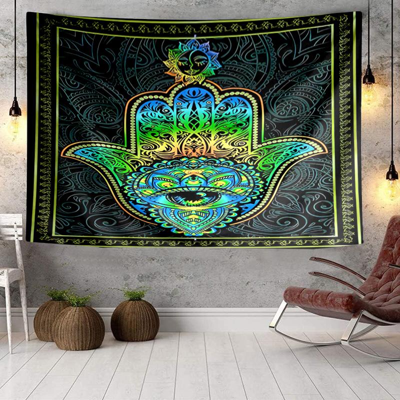 Colorful Hamsa Mandala Pattern Tapestry Room Decoration Wall Hanging for Living Room Bedroom, Dormitory, Birthday and Christmas Gifts