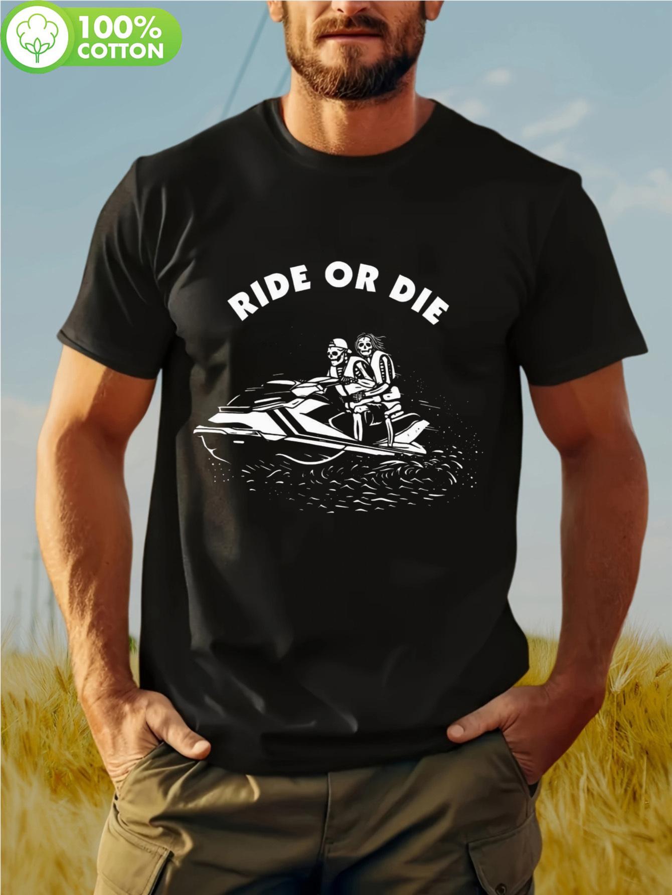 Skull & Graphic Crew Neck T-shirt - RIDE OR DIE Bold Print XXL