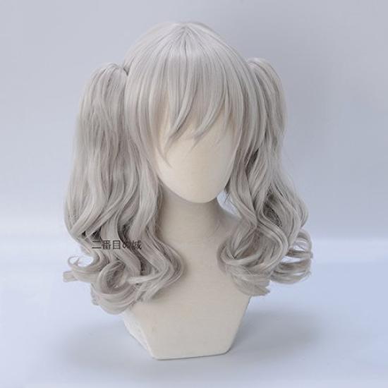 Cosplay Wig from The Second Style with Perfect for Costumes and Fancy Dress 2 Bonus Items Heat-resistant Castle, Silver-gray, Short, Curly, Twin-tail