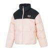 Color Block Letter Print Warm Stand Collar Drop Shoulder Long Sleeve Puffer Jacket Unisex Outerwear Pink P424W231-052W