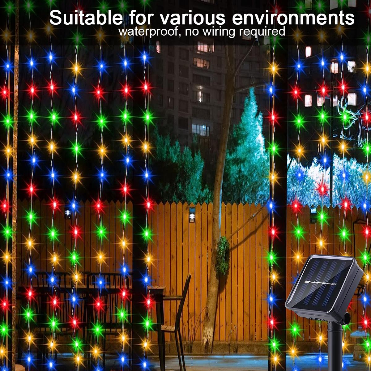 

3*3 м солнечные светодиодные сказочные занавески, водонепроницаемые 8 режимов освещения, гирлянды, украшение для свадебной вечеринки 3*2M 200LED