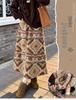 Women's Fair Isle Retro Polar Fleece Mid-Length Umbrella Skirt for Autumn/Winter