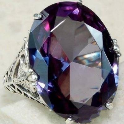 Anillo de Oro Blanco Chapado con Circonita de Gema Morada - Joyería de Moda Trendy para Chicas Europeas y Americanas