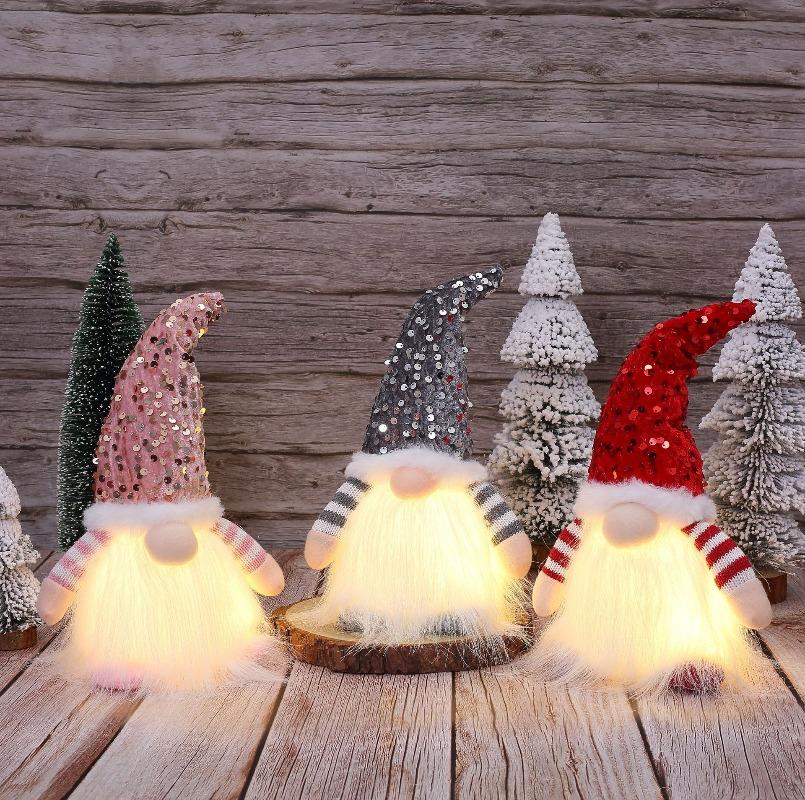 Gnome 30cm Christmas Decorations Light Up Christmas Gnomes Plush Doll Ornaments Knited Elf Dwarf Gift Home Table Decor
