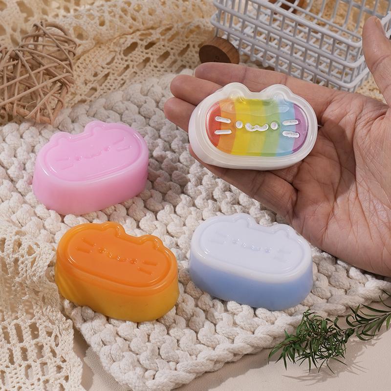 Kawaii Cheese Cat Squishy Rainbow Color Mochi Squishy
