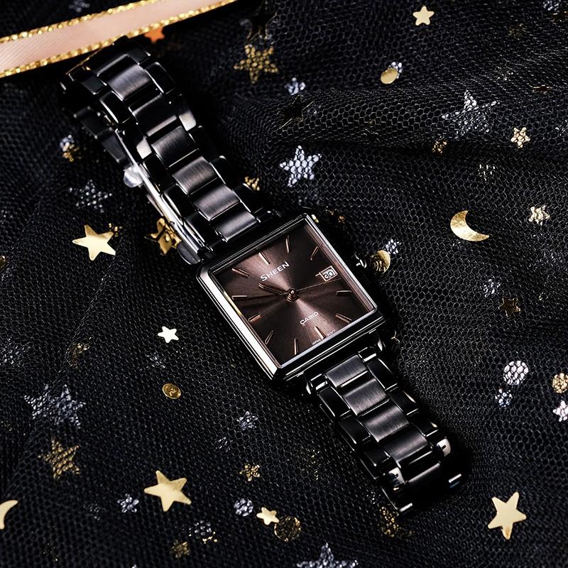 Casio SHEEN Series, Simple, Casual and Versatile Sapphire Mirror Square Design, Quartz Movement, Stainless Steel Strap, Japanese and SHE-4537BD-1AUPRD
