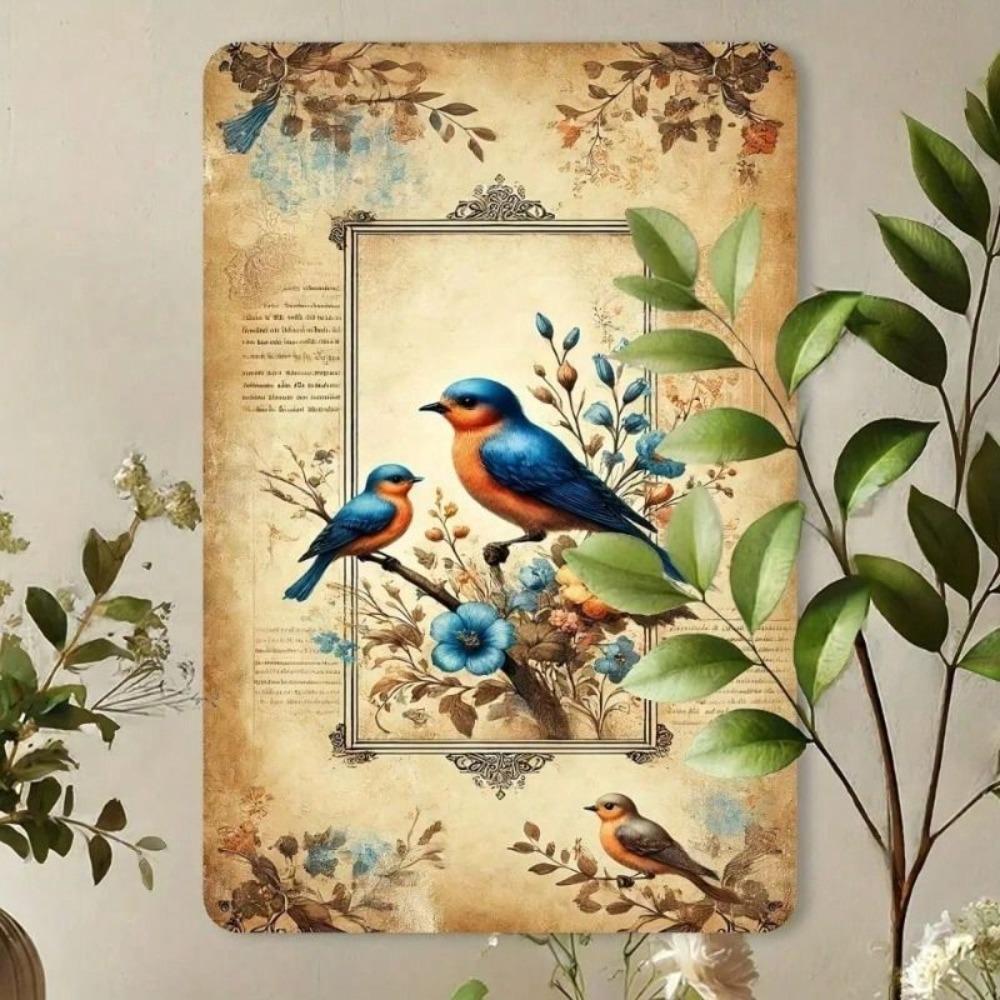 Metal Poster Wall Art Vintage Bird Watercolor Kitchen Decor