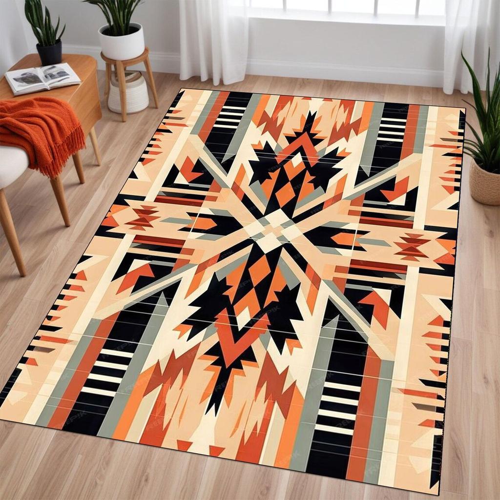 Southwestern Rug, Aztec Tribal Area Rug, Geometric Native American Design, Western Rug, Washable Boho Rug, Ethnic Area Carpet