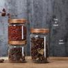 Transparent Glass Storage Jar with Acacia Wood Lid for Coffee Beans and Food Grains