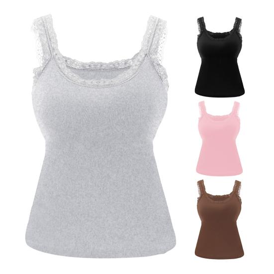 Spitzen-Tanktop für Damen Spaghettiträger Ärmelloses Camisole-Top mit integriertem BH