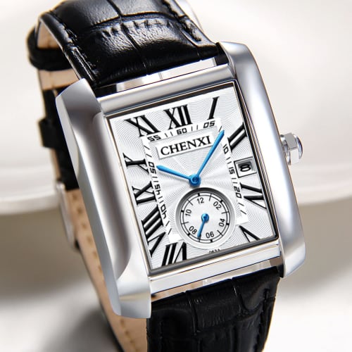 JewelryWe Retro Fashion Men's Watch with Roman Alphabet Dial, Date Display, Leather Band, Perfect for Commuting and School - Silver