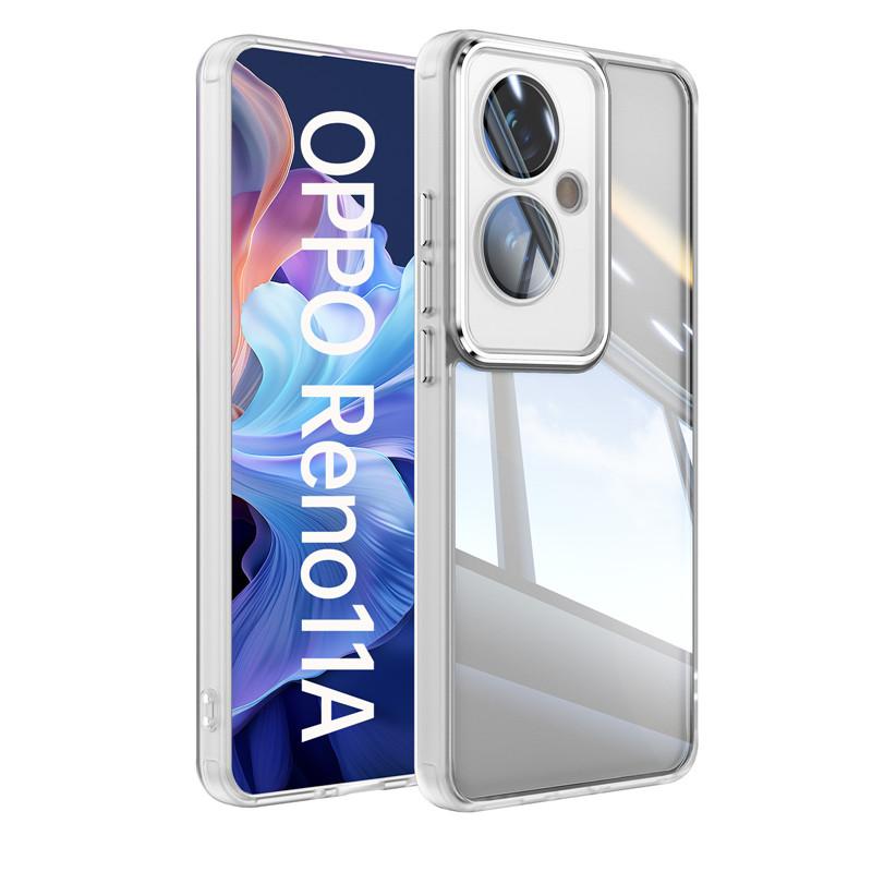 For Oppo Reno 11A 11 F F25 Pro Metal Armor Back Transparent Tempering Shell Full Cover With Lens Film Super Anti-drop Case Protector