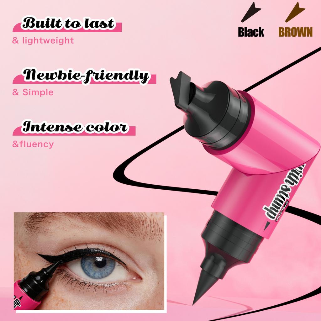 Double Ended Stamp Eyeliner Pen, 2 In 1 Waterproof Smudgeproof Liquid Eye Liner Pencil, Long Lasting Quick Drying Eye Makeup Tools for Beginners