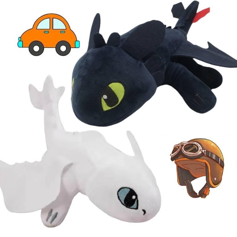 Toothless Dragon Helmet Sucker Plush Motorcycle Decoration 20cm Black