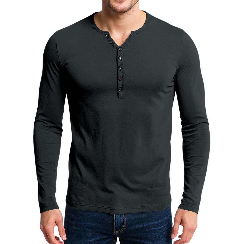 Men's Casual Solid-Color Slim-Fit  Long-Sleeve Base Layer Top