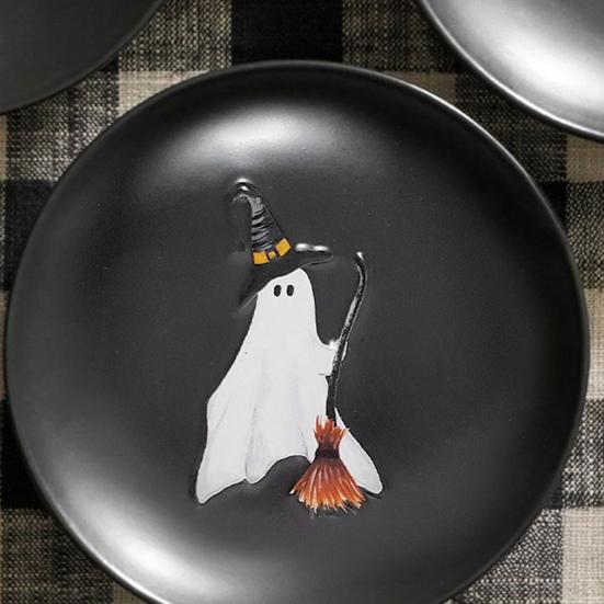 Prato de Fantasma de Halloween 7 Polegadas Plástico Reutilizável Prato de Fantasma Redondo Louça de Mesa para Jantar Sobremesa para Doce ou Travessura Suprimentos para Festa de Halloween
