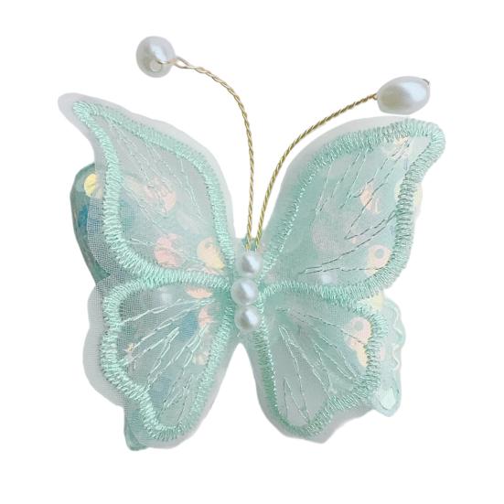 Girl Hairpin Double Layer Mesh Yarn Butterflies Decor Hair Clip with Imitation Pearls